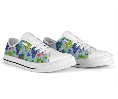 Grape Pattern Print Design GP06 White Bottom Low Top Shoes