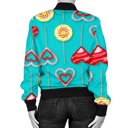 Lollipop Pattern Print Design LL06 Women Bomber Jacket