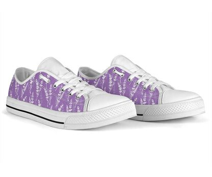 Lavender Pattern Print Design LV08 White Bottom Low Top Shoes