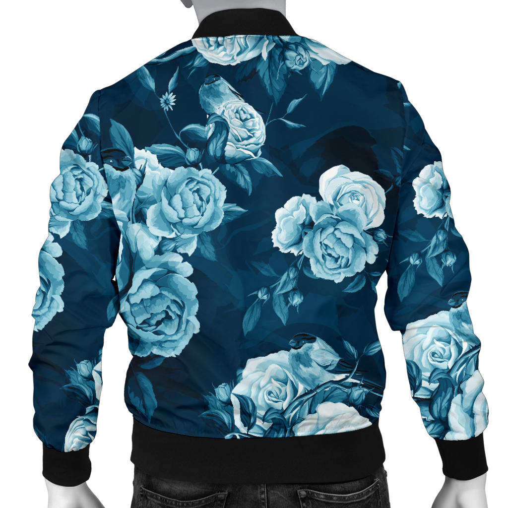Rose Blue Pattern Print Design RO014 Men Bomber Jacket