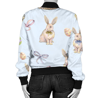 Rabbit Easter Eggs Pattern Print Design 03 Women's Bomber Jacket