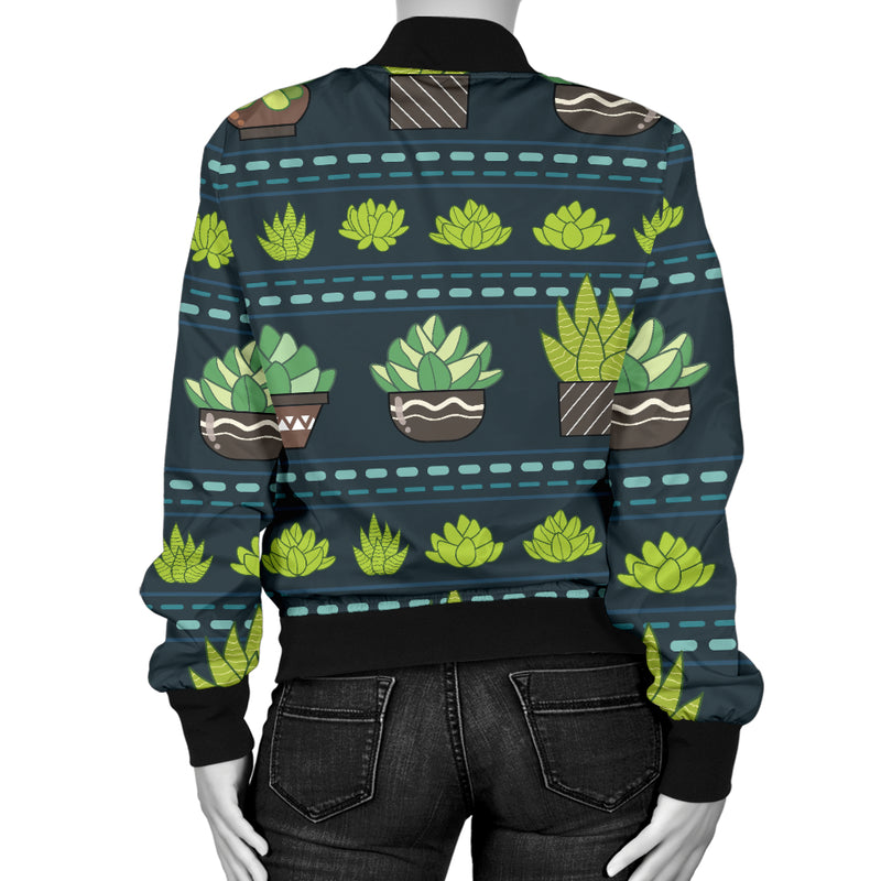 Cactus Pattern Print Design 07 Women's Bomber Jacket