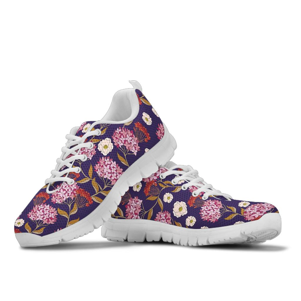 Hydrangea Pattern Print Design HD010 Sneakers White Bottom Shoes