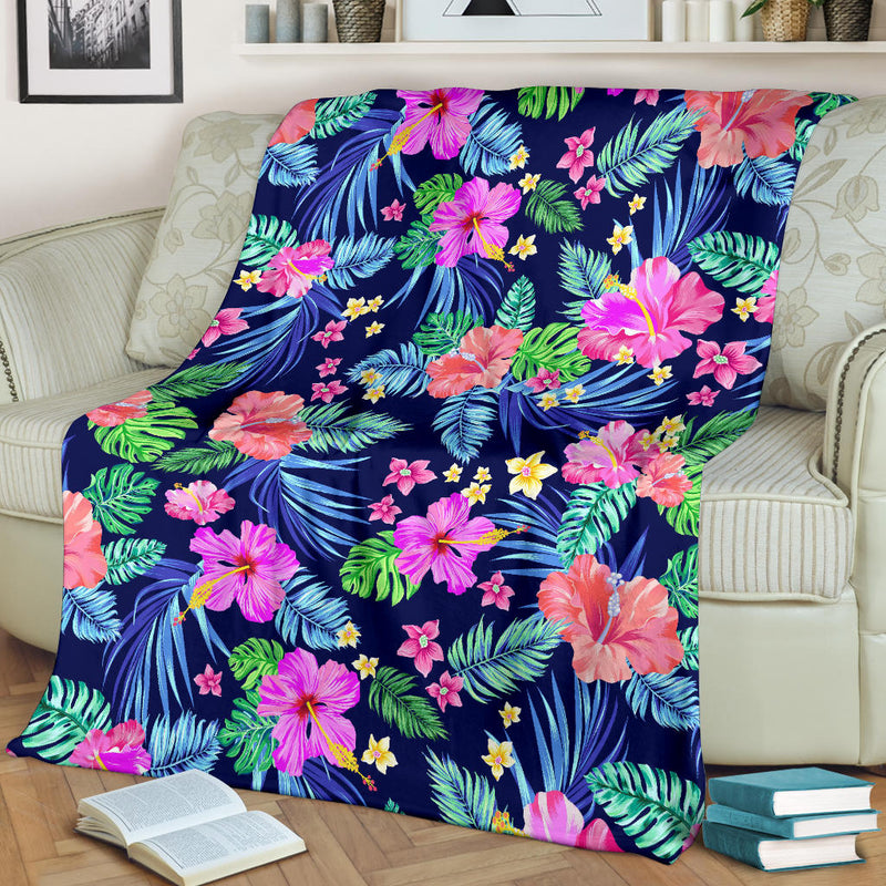 Neon Hibiscus Pattern Print Design HB016 Fleece Blanket