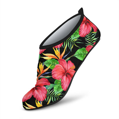 Red Hibiscus Pattern Print Design HB07 Aqua Water Shoes