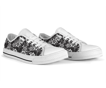 Gerberas Pattern Print Design GB02 White Bottom Low Top Shoes