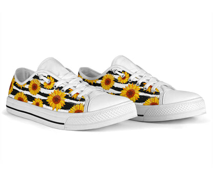 Sunflower Pattern Print Design SF010 White Bottom Low Top Shoes