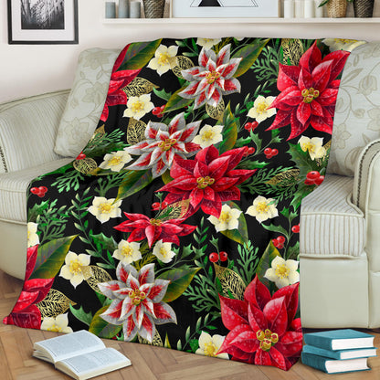 Poinsettia Pattern Print Design POT05 Fleece Blanket