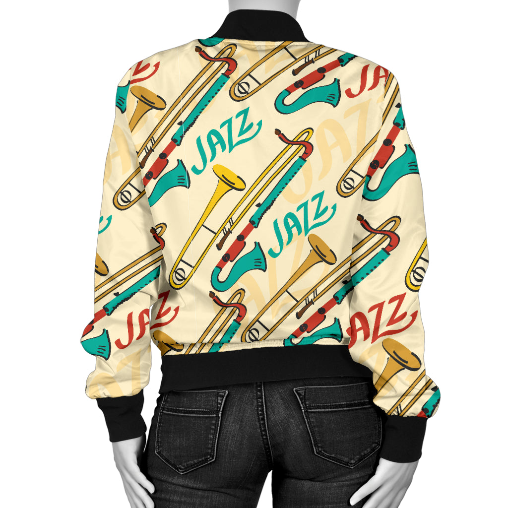 Trombone Pattern Print Design 03 Women's Bomber Jacket