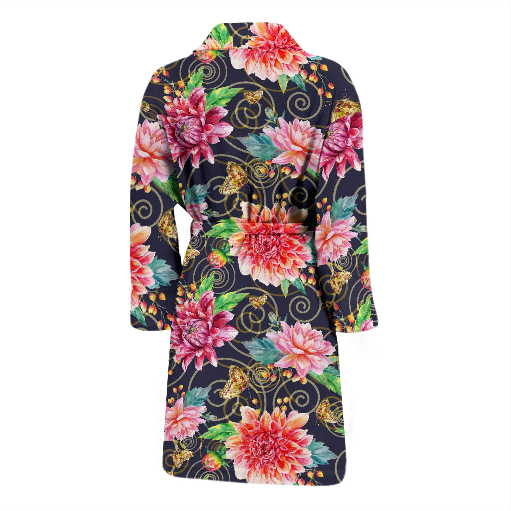 Dahlia Pattern Print Design DH02 Men Bathrobe