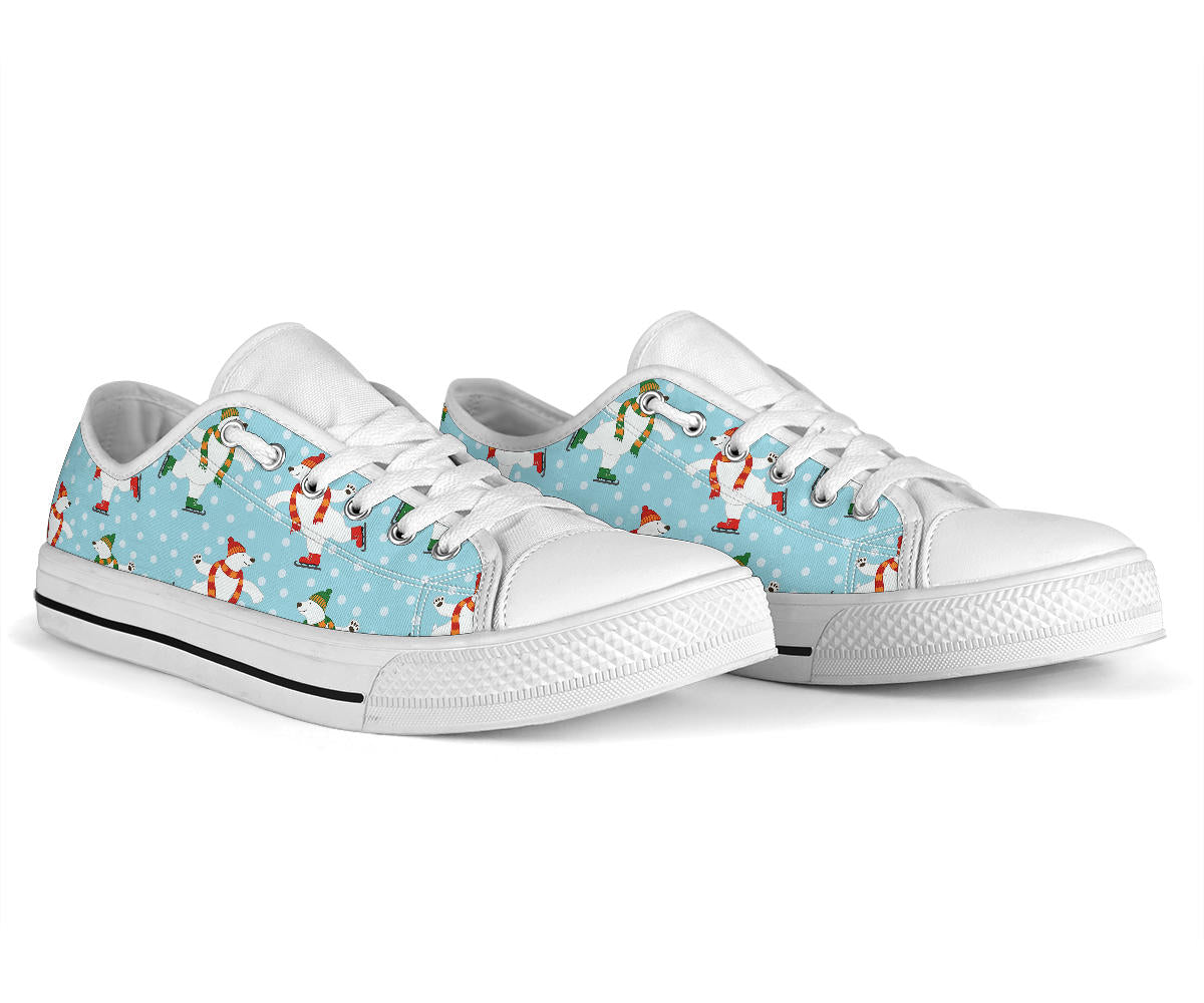 Polar Bear Pattern Print Design PB07 White Bottom Low Top Shoes