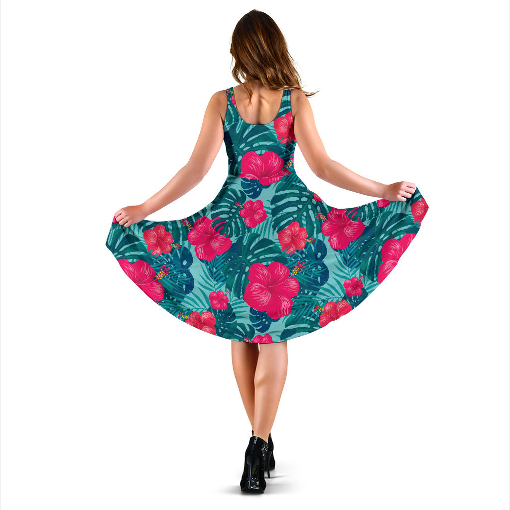 Red Hibiscus Pattern Print Design HB017 Midi Dress