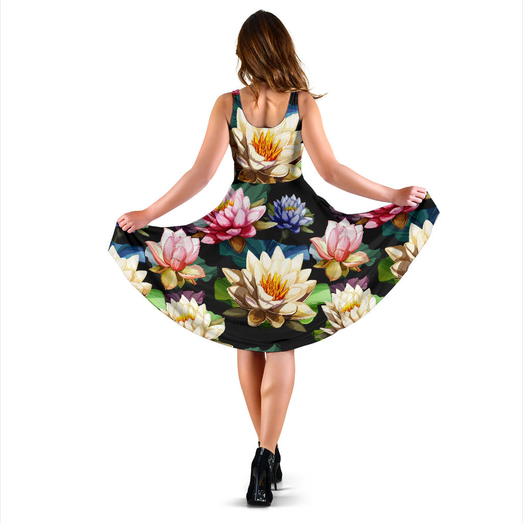 Water Lily Pattern Print Design WL02 Midi Dress