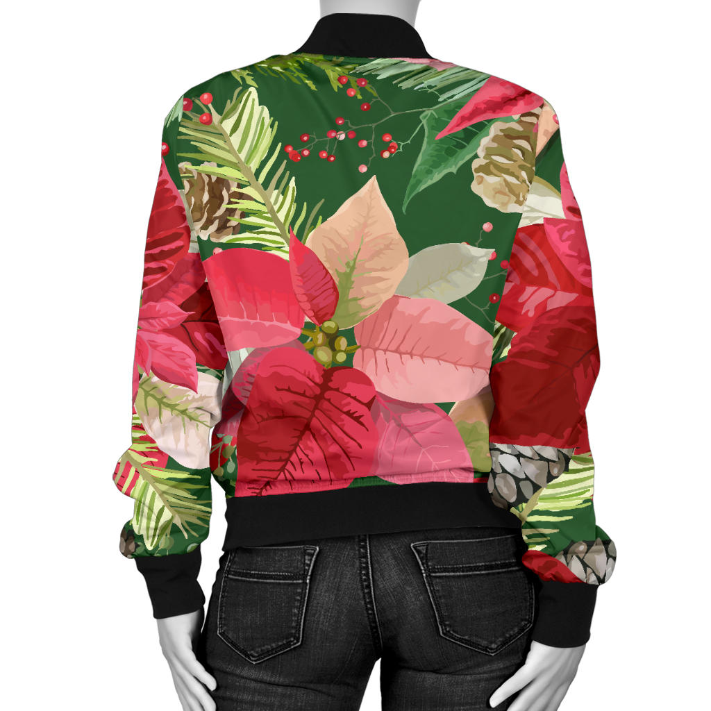 Poinsettia Pattern Print Design POT03 Women Bomber Jacket