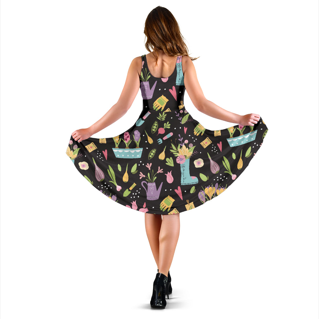 Gardening Pattern Print Design G03 Midi Dress