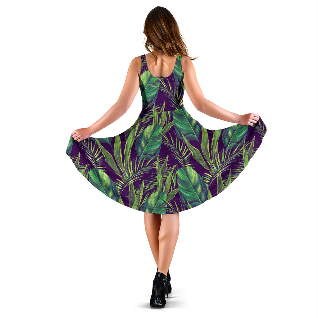 Palm Leaves Pattern Print Design PL03 Midi Dress