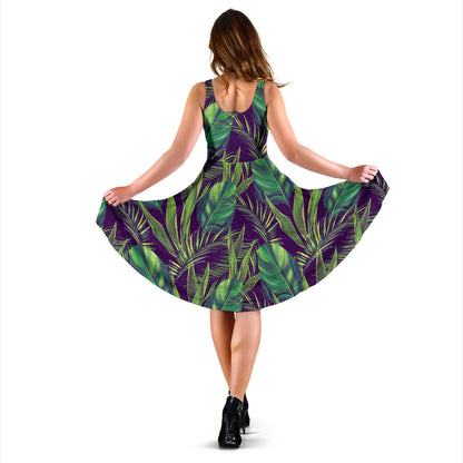 Palm Leaves Pattern Print Design PL03 Midi Dress