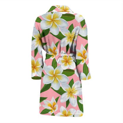 White Plumeria Pattern Print Design PM011 Men Bathrobe