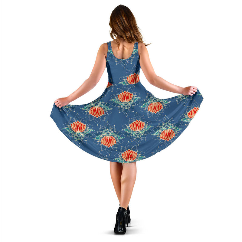 lotus Boho Pattern Print Design LO07 Midi Dress