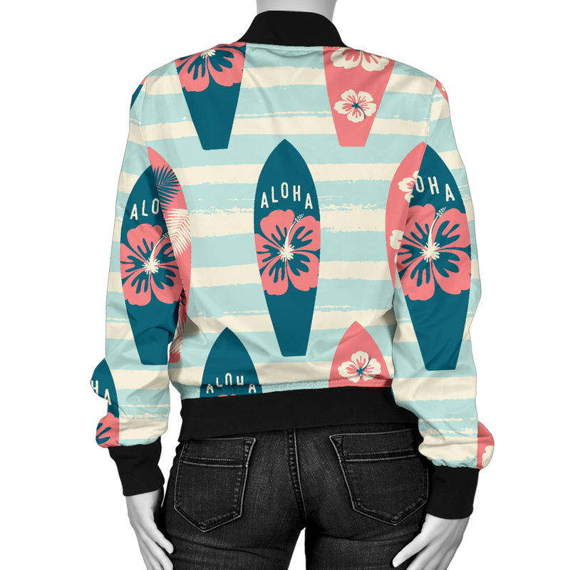 Aloha Hawaii Surfboard Pattern Print Design 02 Women's Bomber Jacket