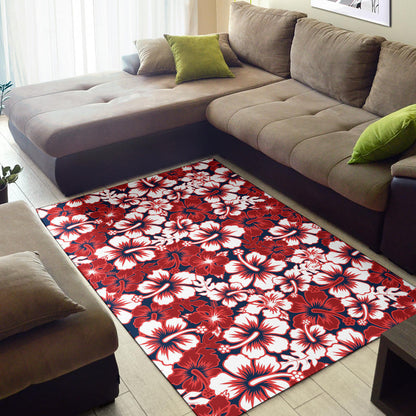 Red Hibiscus Pattern Print Design HB01 Area Rugs