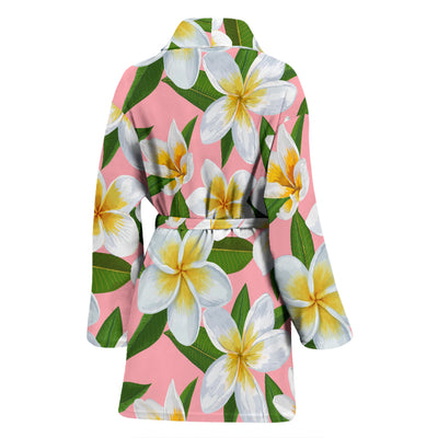 White Plumeria Pattern Print Design PM011 Women Bathrobe