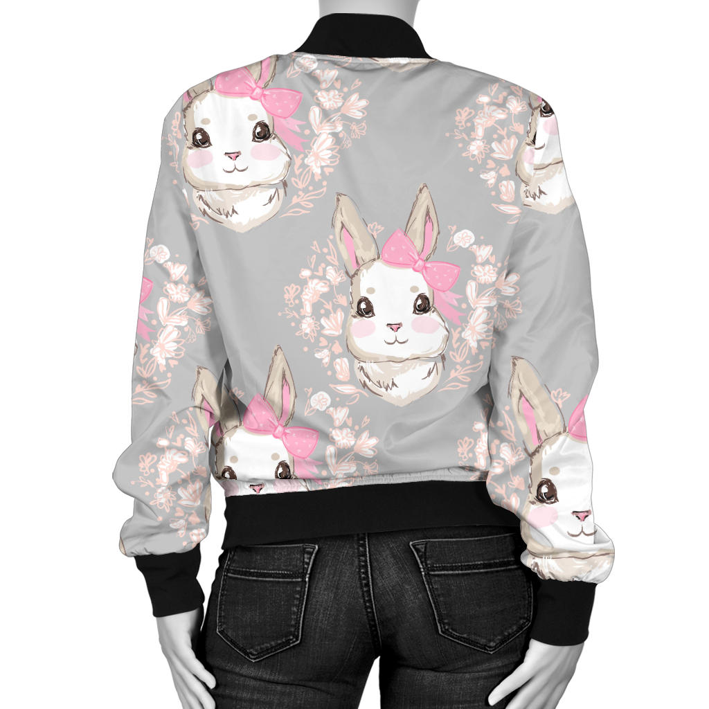 Rabbit Pattern Print Design RB07 Women Bomber Jacket