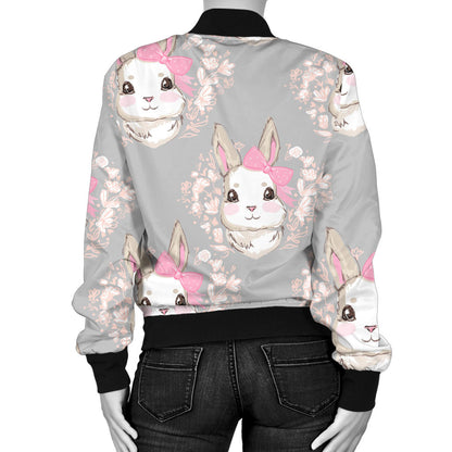 Rabbit Pattern Print Design RB07 Women Bomber Jacket