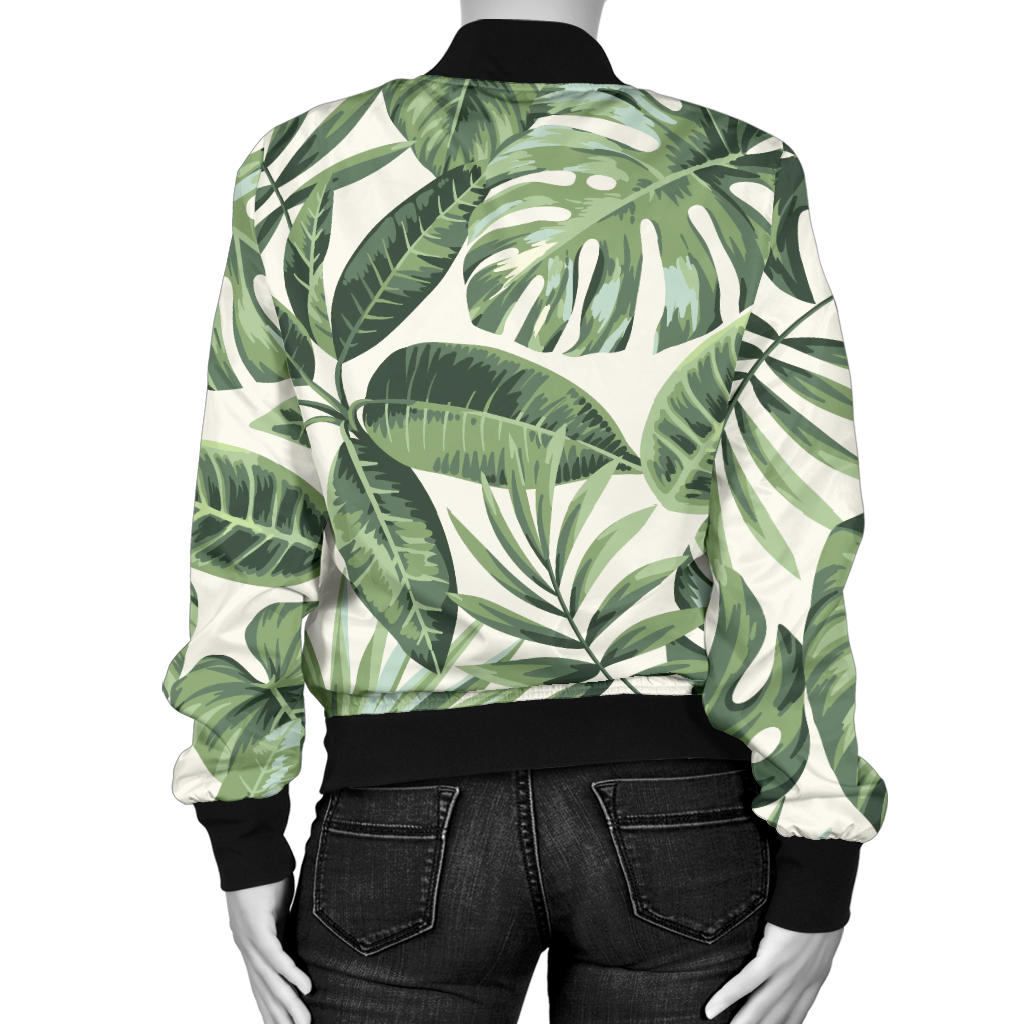 Palm Leaves Pattern Print Design PL014 Women Bomber Jacket