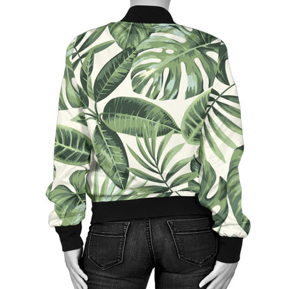 Palm Leaves Pattern Print Design PL014 Women Bomber Jacket