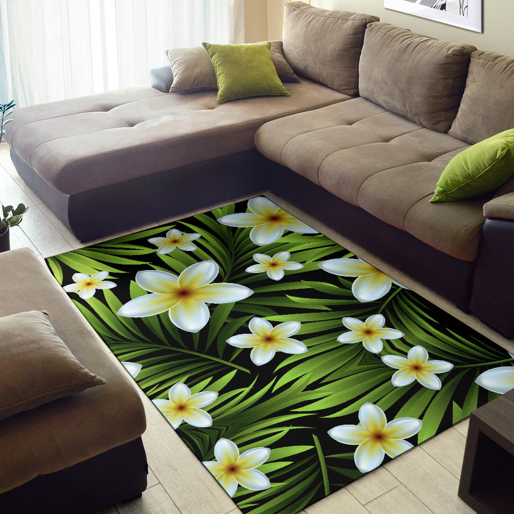 White Plumeria Pattern Print Design PM06 Area Rugs