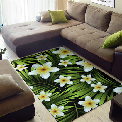 White Plumeria Pattern Print Design PM06 Area Rugs