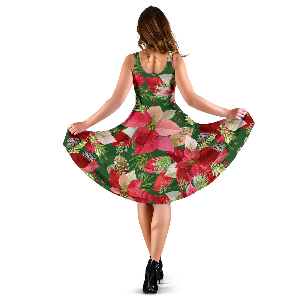 Poinsettia Pattern Print Design POT03 Midi Dress