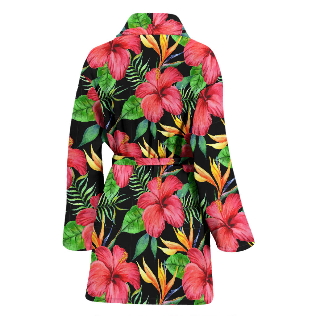 Red Hibiscus Pattern Print Design HB07 Women Bathrobe