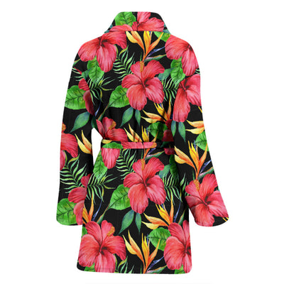 Red Hibiscus Pattern Print Design HB07 Women Bathrobe