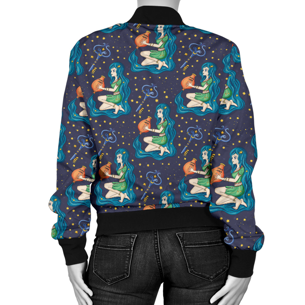 Aquarius Zodiac Pattern Print Design 03 Women's Bomber Jacket