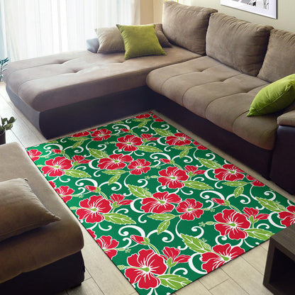 Red Hibiscus Pattern Print Design HB019 Area Rugs