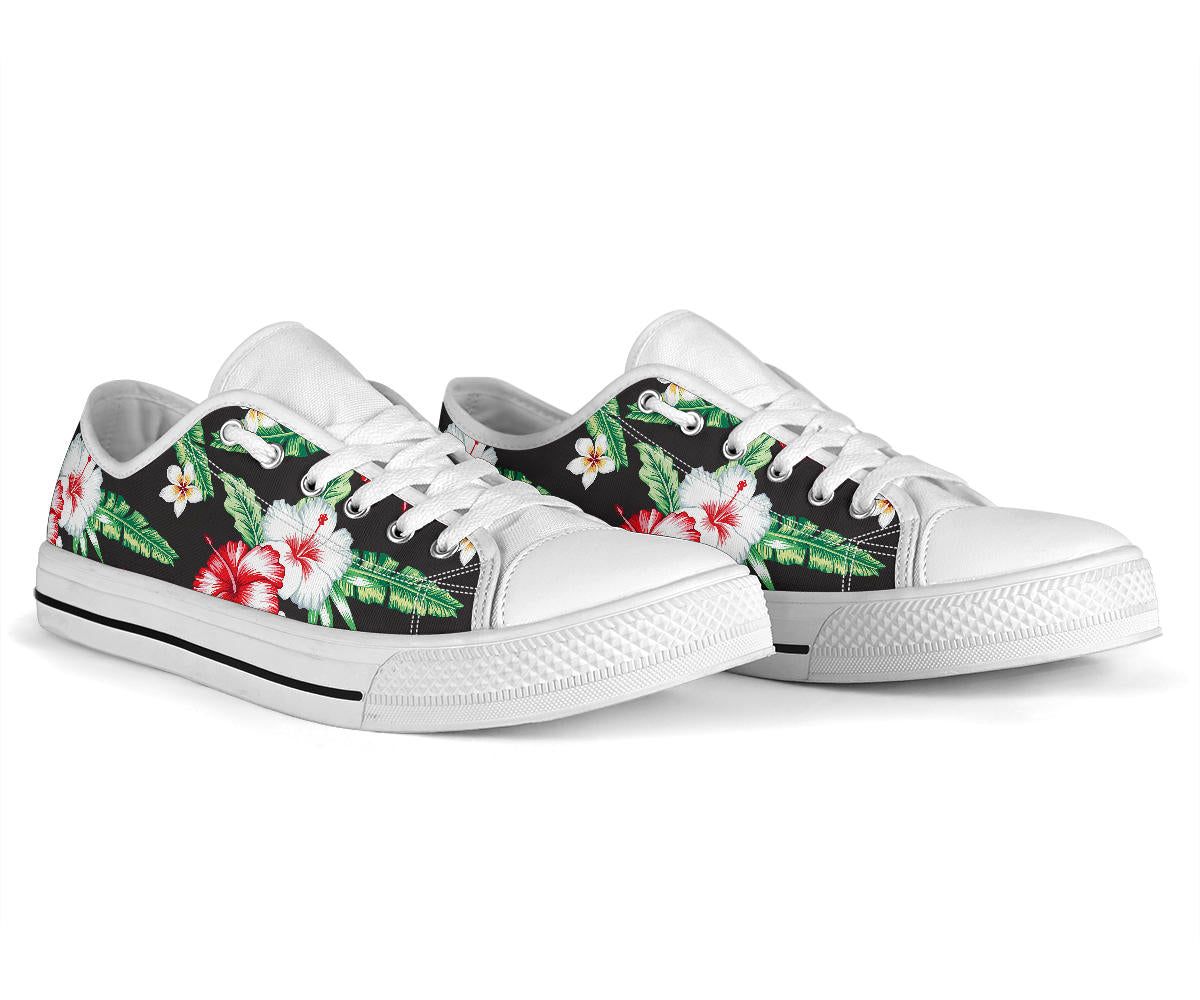 Hawaiian flower tropical leaves White Bottom Low Top Shoes