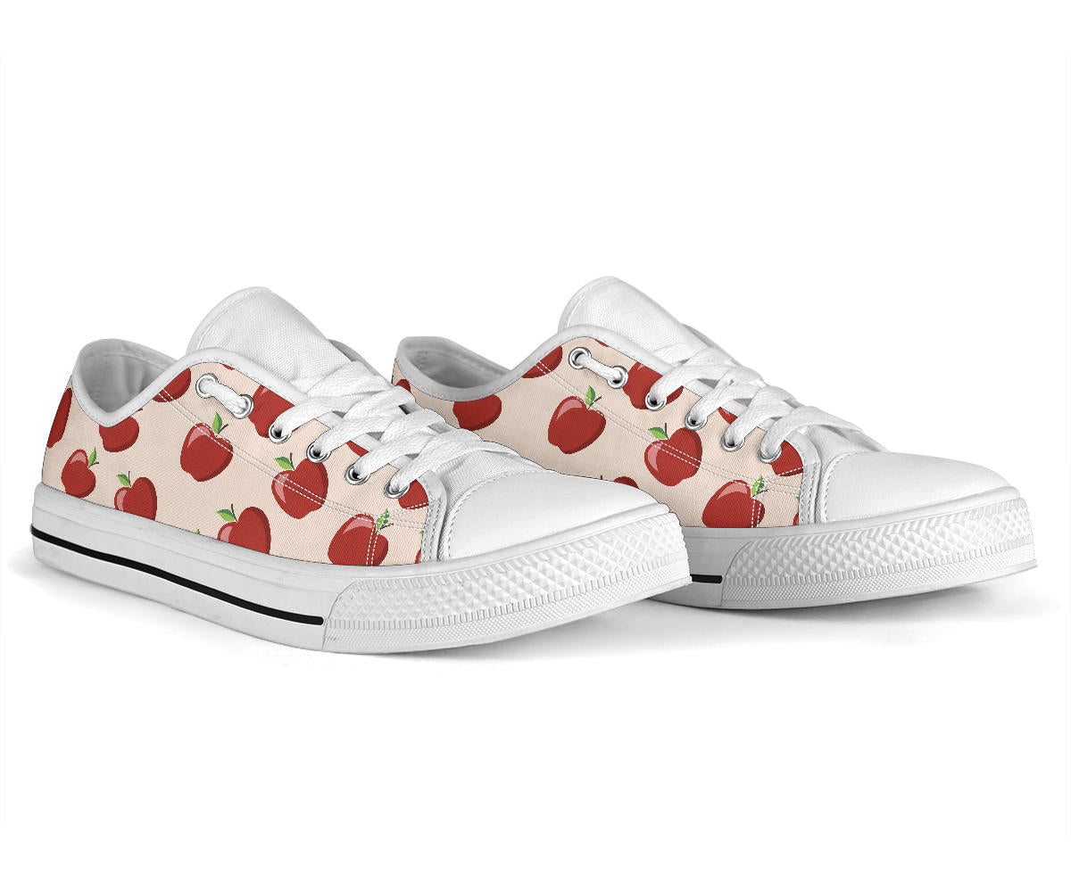 Apple Pattern Print Design AP01 White Bottom Low Top Shoes