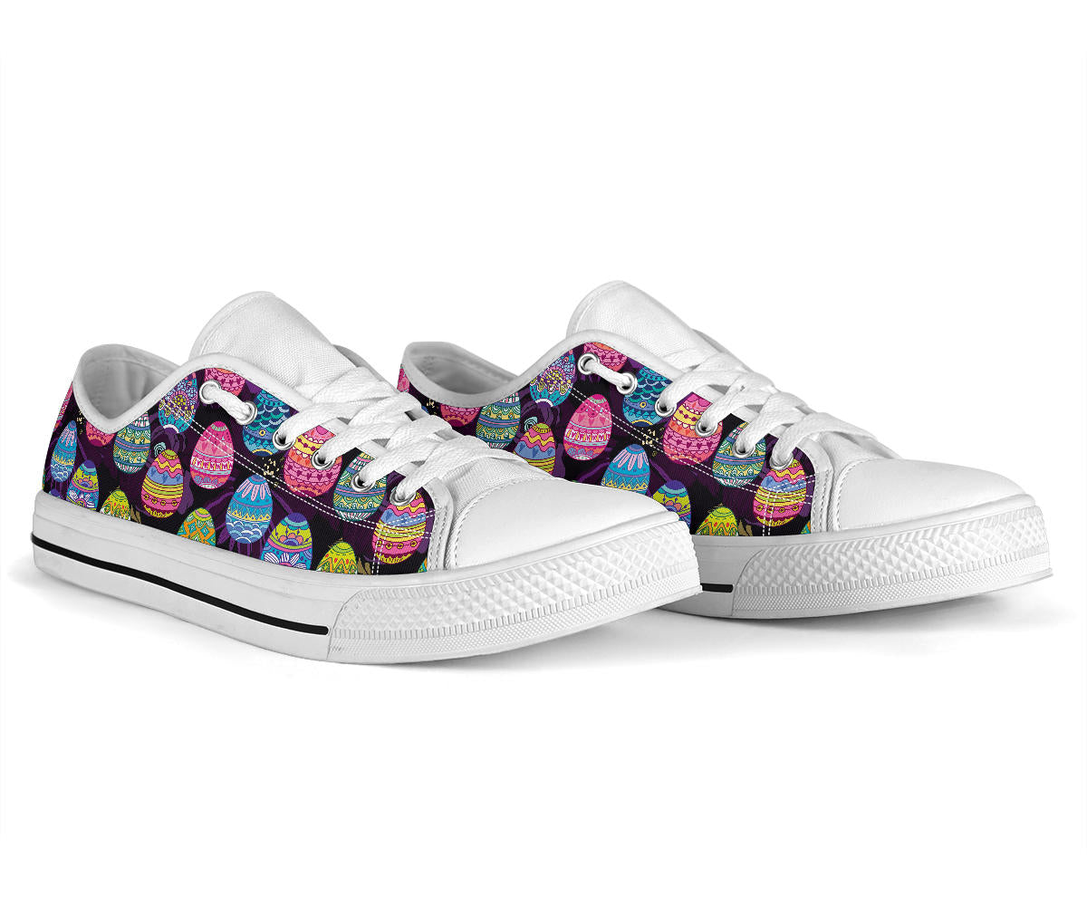 Easter Eggs Pattern Print Design RB08 White Bottom Low Top Shoes