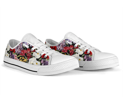 Summer Floral Pattern Print Design SF04 White Bottom Low Top Shoes