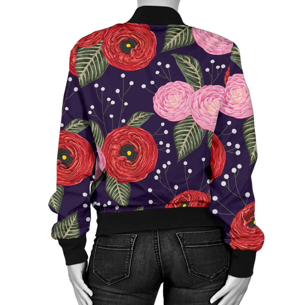 Camellia Pattern Print Design CM02 Women Bomber Jacket