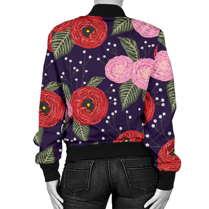 Camellia Pattern Print Design CM02 Women Bomber Jacket