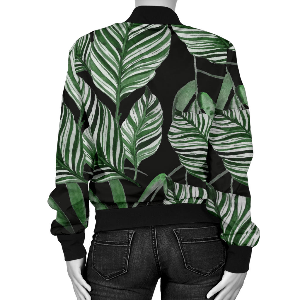 Palm Leaves Pattern Print Design PL09 Women Bomber Jacket
