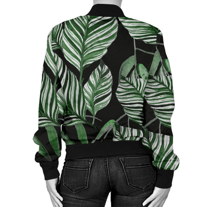 Palm Leaves Pattern Print Design PL09 Women Bomber Jacket