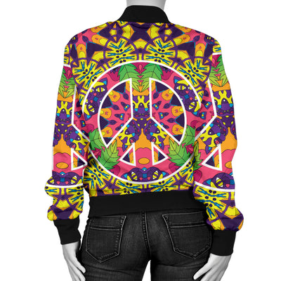 Peace Sign Pattern Print Design A04 Women's Bomber Jacket