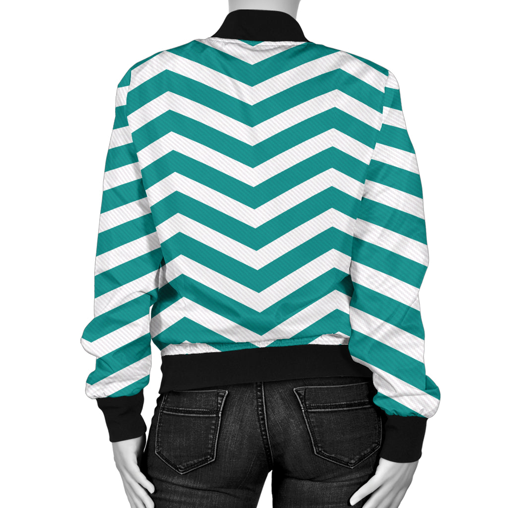 Chevron Teal Pattern Print Design 02 Women's Bomber Jacket