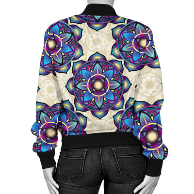 lotus Boho Pattern Print Design LO08 Women Bomber Jacket