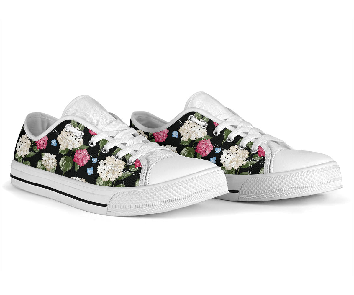 Hydrangea Pattern Print Design HD09 White Bottom Low Top Shoes
