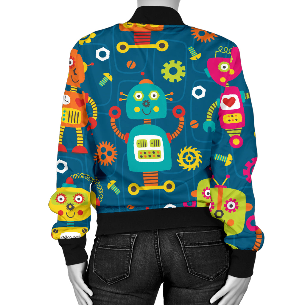 Robot Pattern Print Design A04 Women's Bomber Jacket